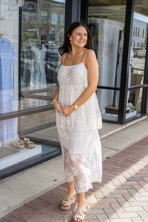 STORIA Women's Dresses Floral Tiered Lace Midi Dress