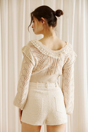 STORIA Women's Sweater Monochromatic Knit Lace Cropped Sweater || David's Clothing