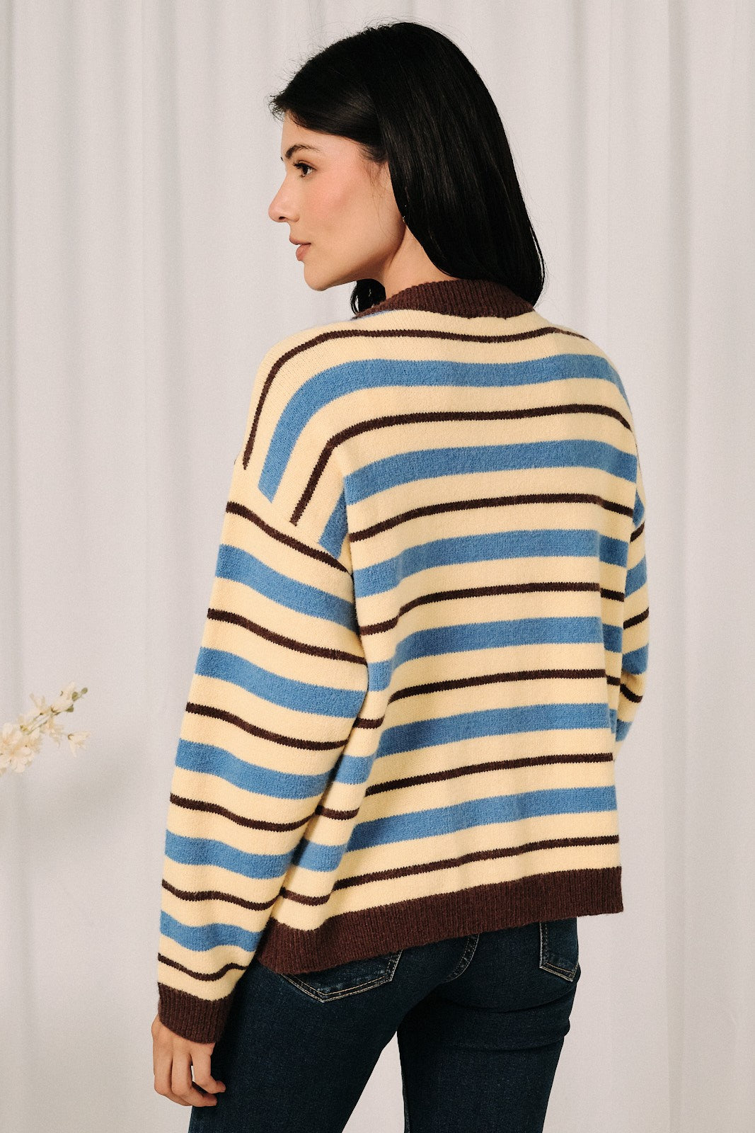 SUNDAY EDITION Striped Button Down Long Sleeve Knit Sweater Cardigan