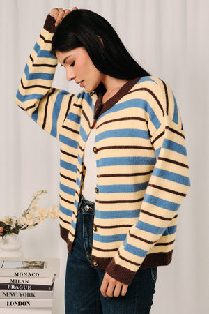SUNDAY EDITION Striped Button Down Long Sleeve Knit Sweater Cardigan