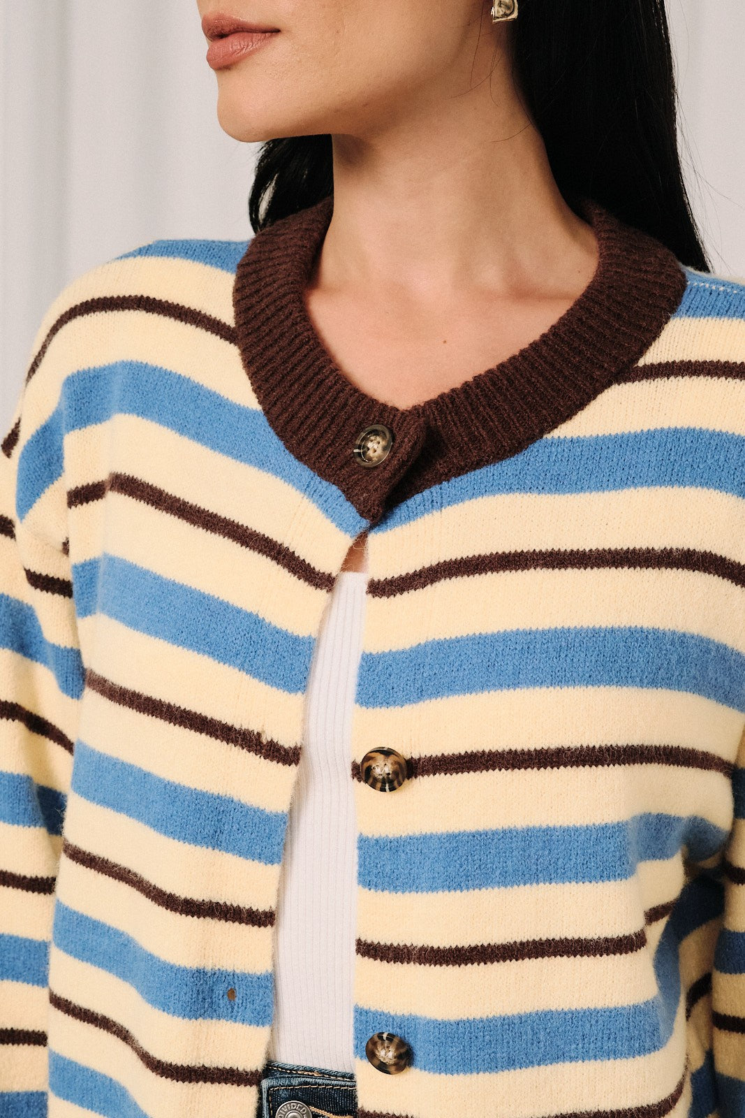 SUNDAY EDITION Striped Button Down Long Sleeve Knit Sweater Cardigan