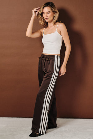 SUNDAY EDITION Women's Pants Mid-rise Side Stripe Lace Trim Track Pants