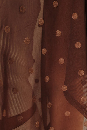 SUNDAY EDITION Women's Top Brown Polka Dot Mesh Boat Neck Handkerchief Poncho
