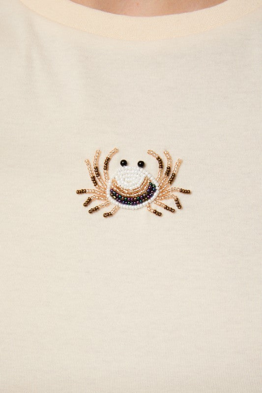 SUNDAY EDITION Women's Top Crew Neck Short Sleeve Crab Beads T-shirt