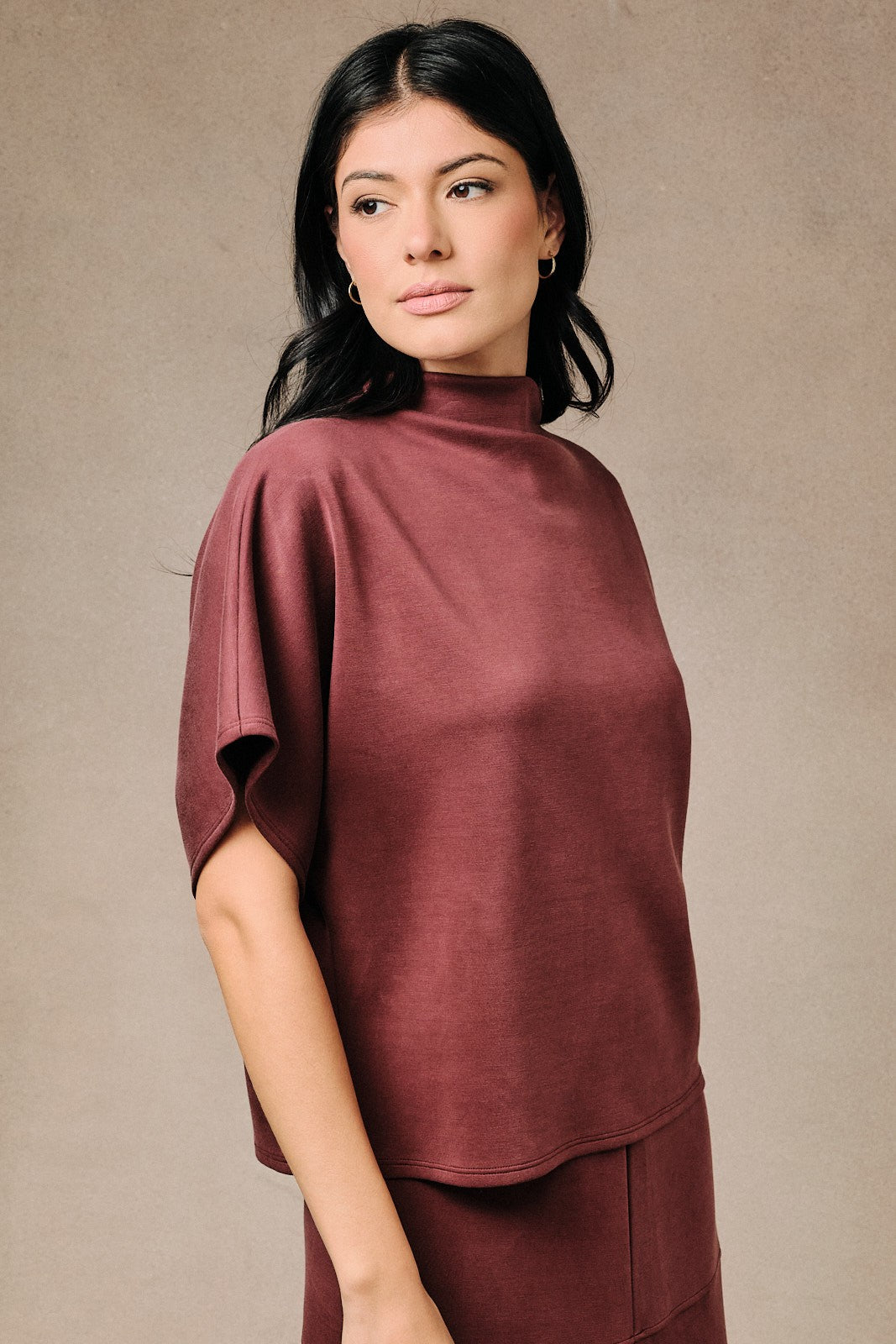 SUNDAY EDITION Women's Top Mock Neck Dolman Short Sleeve Soft Knit Pullover Top