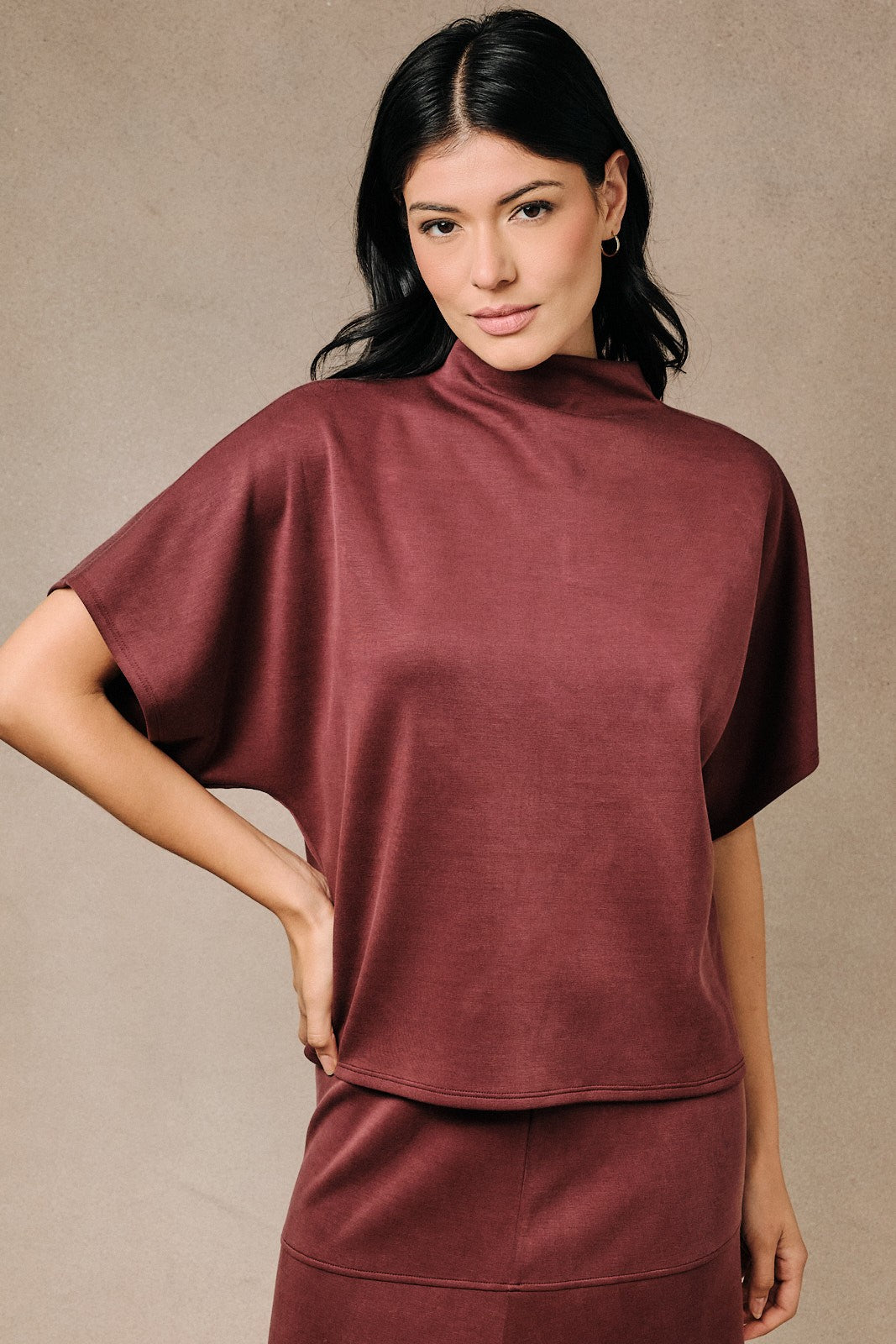 SUNDAY EDITION Women's Top Mock Neck Dolman Short Sleeve Soft Knit Pullover Top