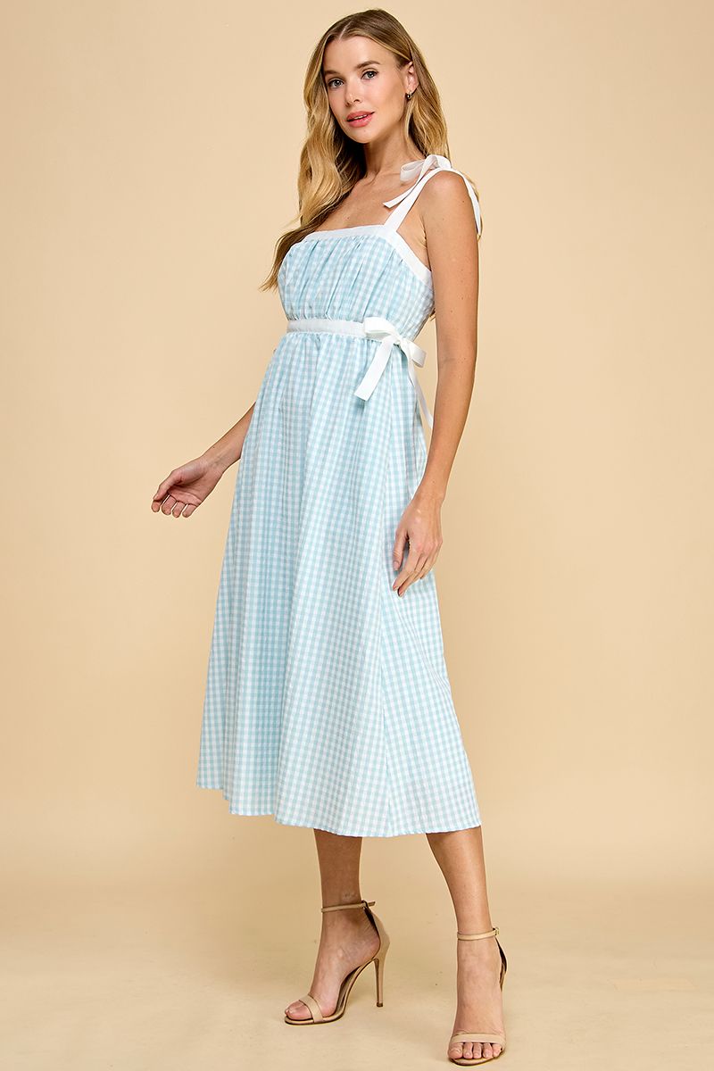 TCEC Women's Dresses Gingham Ruched Bust High Waist Midi Dress || David's Clothing