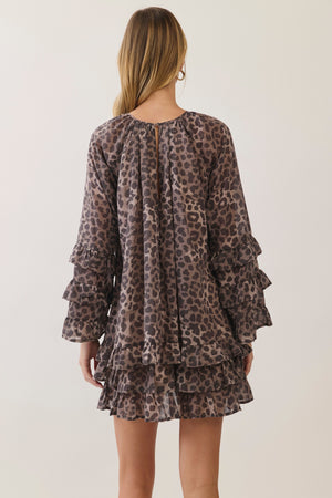 TCEC Women's Dresses Leopard Print Ruffle Tiered Mini Dress