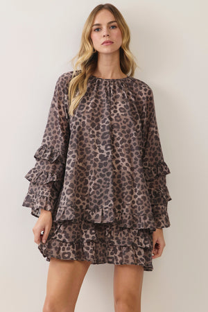 TCEC Women's Dresses Leopard Print Ruffle Tiered Mini Dress