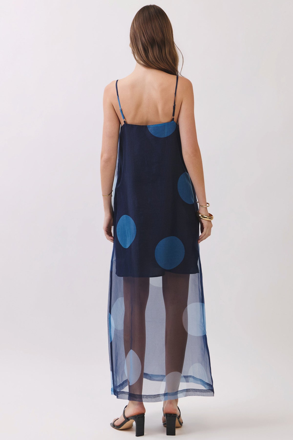 TCEC Women's Dresses Polka Dot Sheer Overlay Maxi Dress