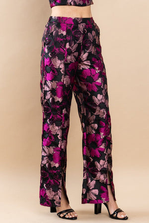 TCEC Women's Pants Full Length Floral Jacquard Pants || David's Clothing