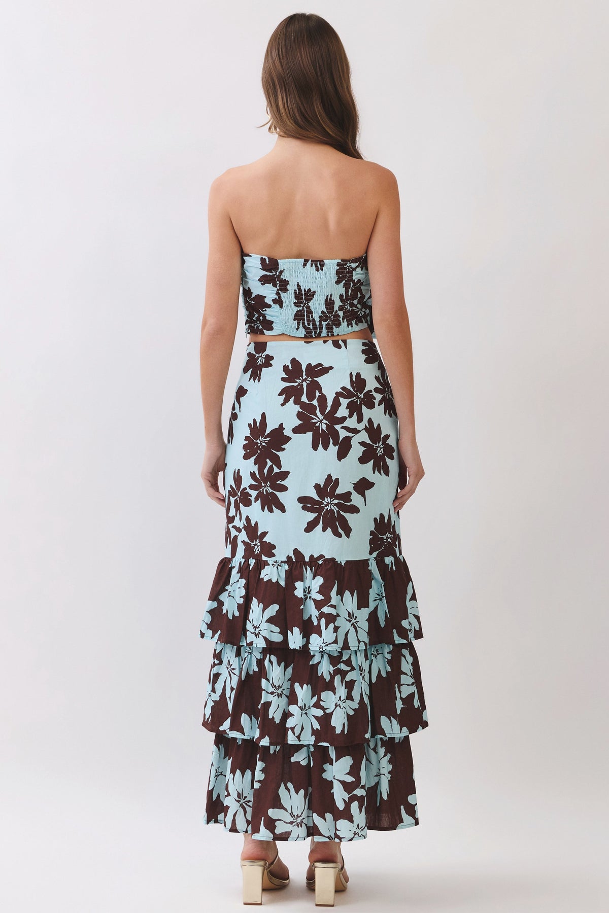TCEC Women's Skirts Floral Print Tiered Ruffle Maxi Skirt