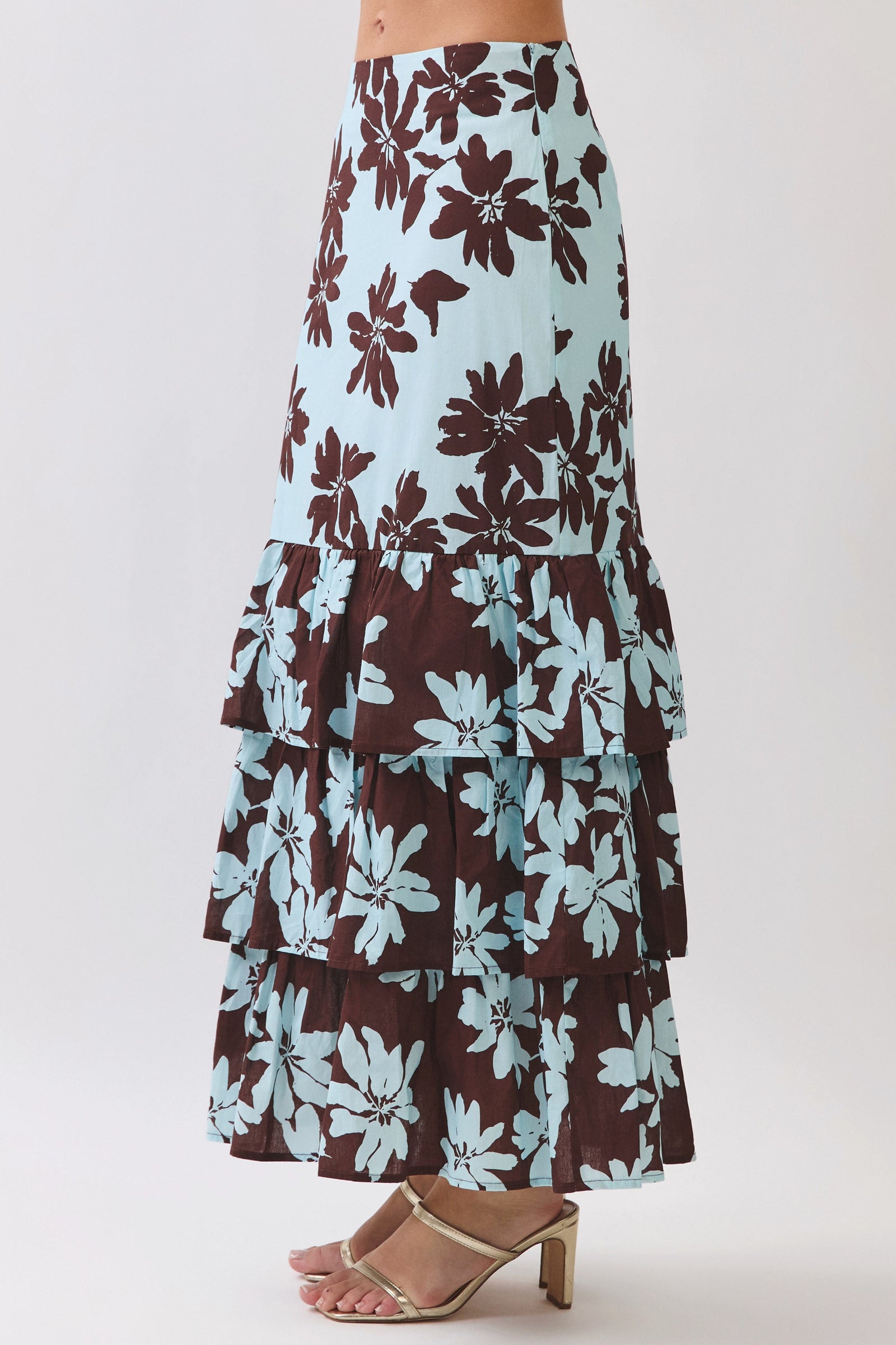 TCEC Women's Skirts Floral Print Tiered Ruffle Maxi Skirt