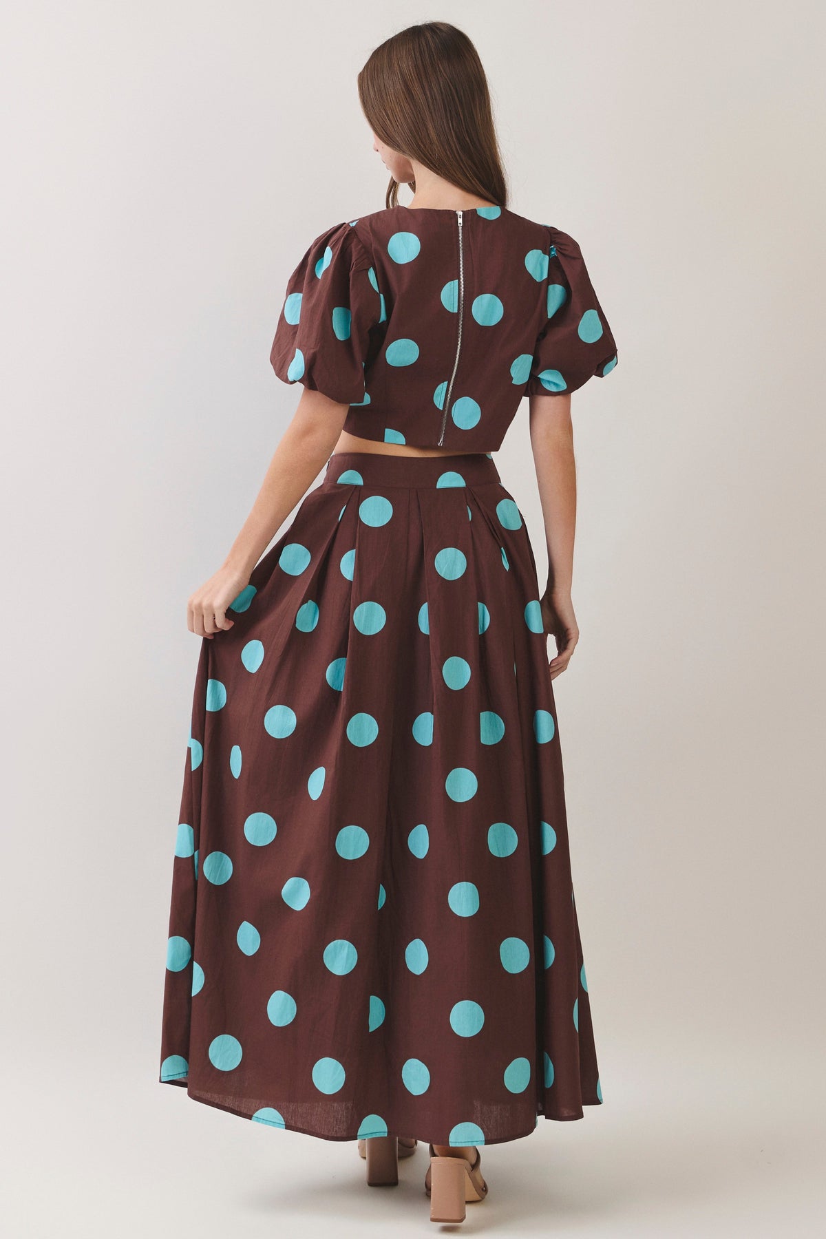 TCEC Women's Skirts Polka Dot Pleated Maxi Skirt