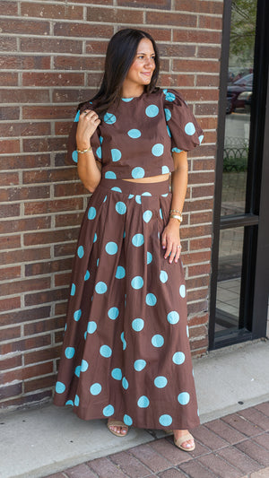 TCEC Women's Skirts Polka Dot Pleated Maxi Skirt