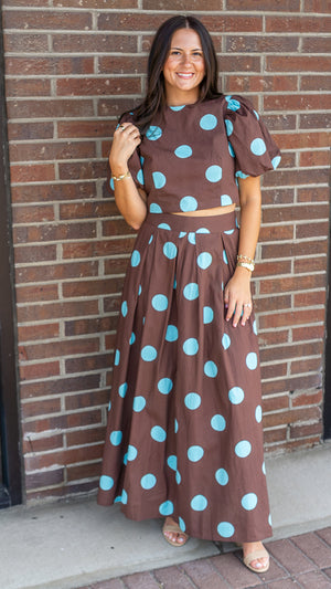 TCEC Women's Skirts Polka Dot Pleated Maxi Skirt