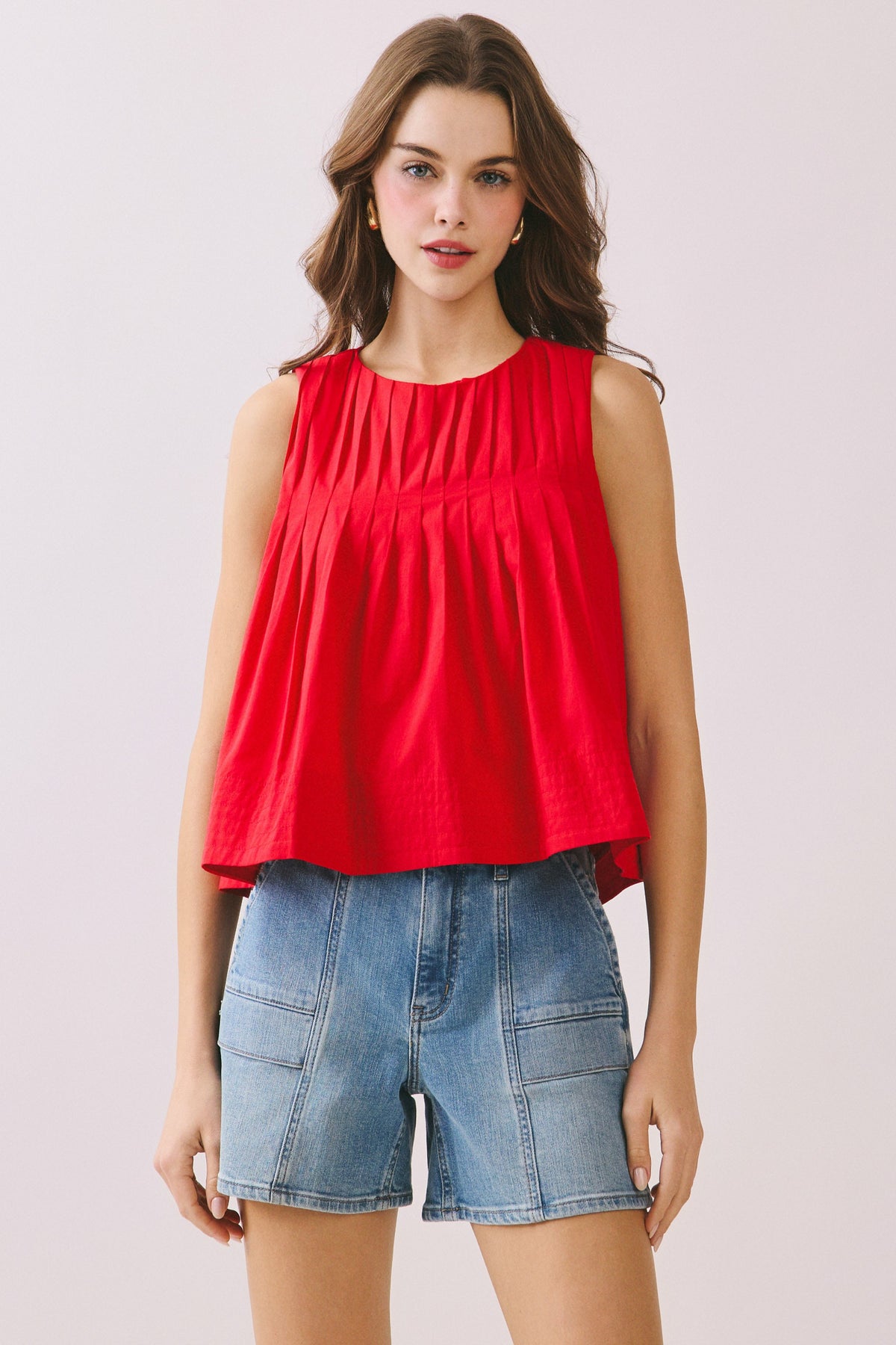 TCEC Women's Top Pleated Detail High Low Sleeveless Top