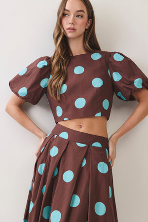 TCEC Women's Top Polka Dot Puff Sleeve Crop Top