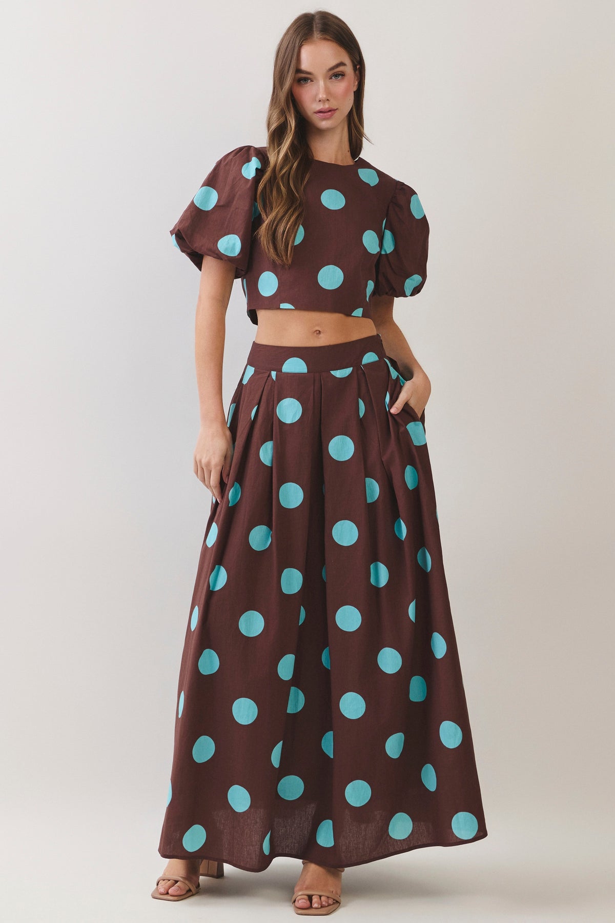 TCEC Women's Top Polka Dot Puff Sleeve Crop Top