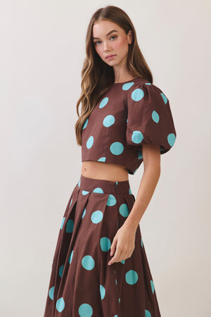 TCEC Women's Top Polka Dot Puff Sleeve Crop Top