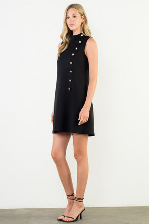 THML Women's Dresses Button Detail High Neck Sleeveless Dress