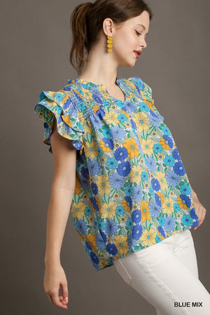 UMGEE USA Women's Top Split Neck Floral Printed York Top || David's Clothing