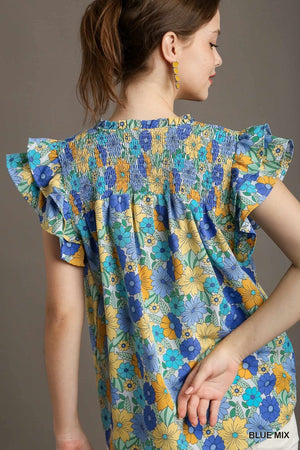 UMGEE USA Women's Top Split Neck Floral Printed York Top || David's Clothing
