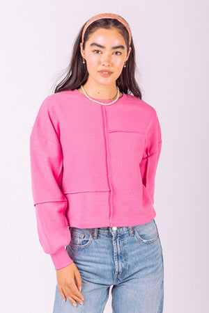 VERY J Women's Sweaters PINK / S Soft Fleece Brushed French Terry Top || David's Clothing NT11254