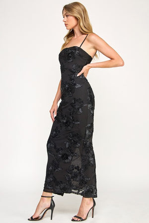 VINTAGE STORE Women's Dresses Sleeveless Mesh Floral Embroidered Maxi Dress