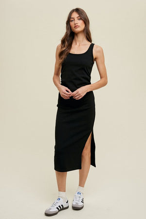 WISHLIST Women's Dresses BLACK / S Ruched Side Detail Knit Midi Dress With Side Slit || David's Clothing WL24-8709