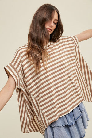 WISHLIST women TAUPE / S Oversized Striped Batwing Knit Top || David's Clothing WL24-8581