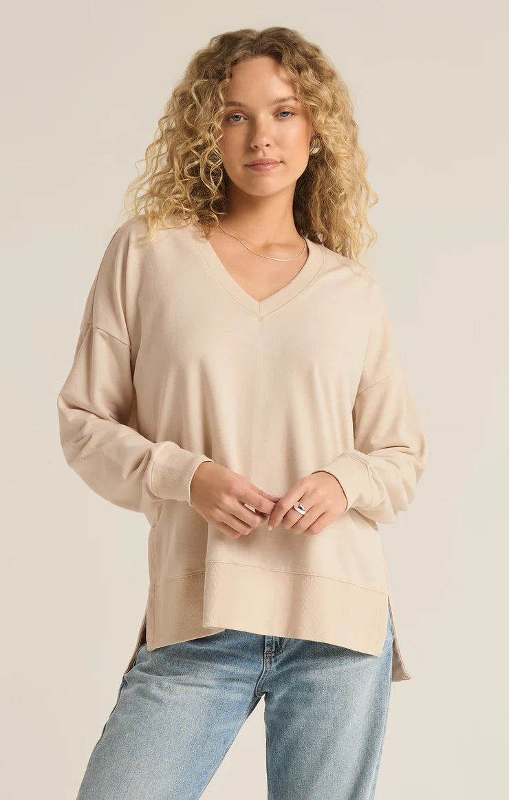 Z SUPPLY Women's Sweaters FOSSIL / XS Z Supply Modern V-Neck Weekender || David's Clothing ZT231332