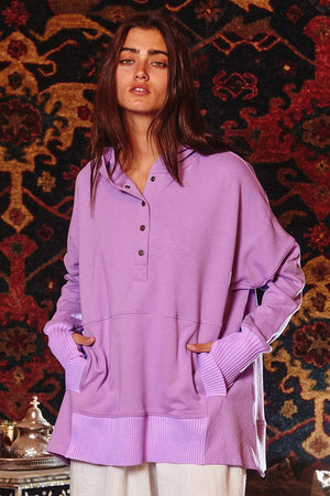 BUCKET LIST Women's Top LILAC / S Washed French Terry Oversized Solid Hoodie || David's Clothing IT1160B