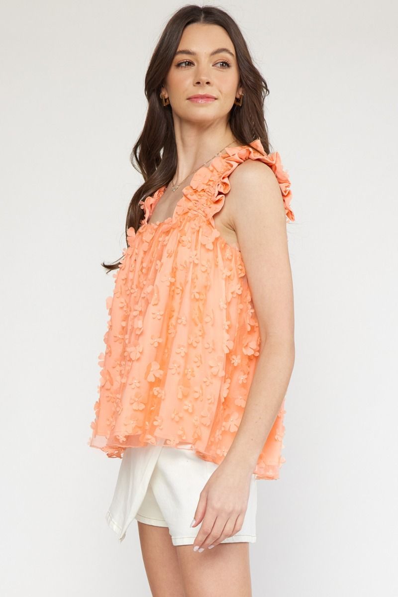 ENTRO INC Women's Top PEACH / S Tulle Sleeveless Square Neck Top || David's Clothing T19848