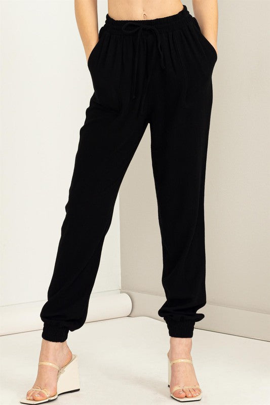 HYFVE INC. Women's Pants BLACK / S Chic Status Linen Drawstring Jogger || David's Clothing DZ23A546