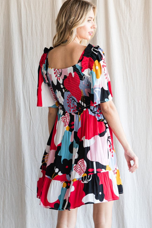 JODIFL Women's Dresses BLACK / S Multicolor Flower Print Dress || David's Clothing G20771