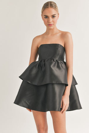 Klesis Women's Dresses BLACK / S Strapless Two-Tier Ruffle Mini Dress || David's Clothing ID5980