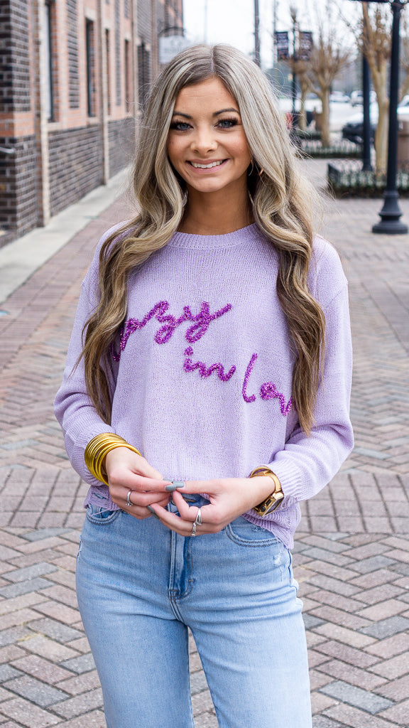 LELIS COLLECTION Women's Sweaters LAVENDER / XS Crazy In Love Tinsel Sweater || David's Clothing MWT6057