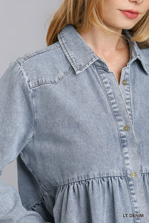 UMGEE USA Women's Top Denim Button Down Collar Babydoll Shirt || David's Clothing